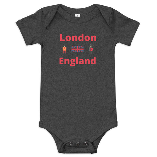 London England With Royal Guard, Union Jack flag and Beefeater - Baby short sleeve one piece